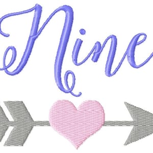 Nine Arrow Heart Birthday Number Machine Embroidery Design, 5x7 Hoop, Pes, Hus, Exp, Dst, and many other formats, INSTANT DOWNLOAD