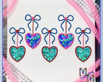Applique - 5 Hearts Ribbon Bow Applique Embroidery Design - 6 Sizes Included, Machine Embroidery Designs, Valentine Love Design