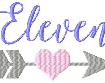 11th Birthday Applique Cute Love Heart 11 Number Instant Digital