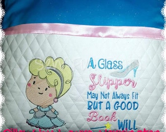 Glass Slipper Princess Embroidery Saying, Wispy Filled Design, Reading Pillow, Pocket Pillow, 5x7 & 7x11, Embroidery Design INSTANT DOWNLOAD