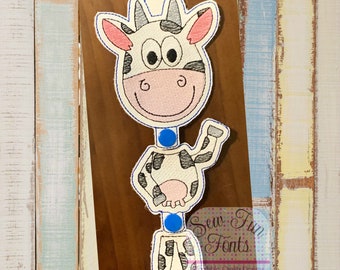 Cow Snap Mixer, Snap Mixer, Machine Embroidery Design, Farm Animal Embroidery Design, ITH Key Fob, Key Chain Embroidery Design