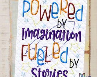 Powered By Imagination Fueled By Stories Embroidery Design, Machine Embroidery, Pocket Pillow Design, 5x7 Hoop, INSTANT DOWNLOAD
