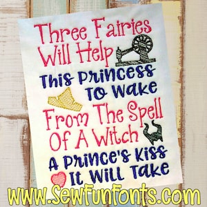 Three Fairies Will This Princess To Wake Embroidery Design, Reading Pillow Design, Pocket Pillow Design, Sleeping Princess INSTANT DOWNLOAD