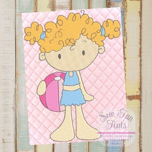 Sketch ~ Summer Beach Ball Girl Embroidery Design - 5 Sizes Included,  Machine Embroidery Designs