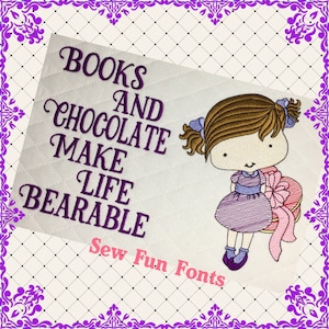 Books And Chocolate Make Life Bearable Reading Saying, Reading Pillow Saying, Pocket Pillow, Machine Embroidery Design INSTANT DOWNLOAD