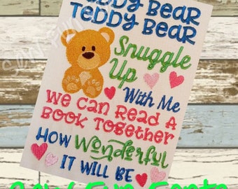 Teddy Bear Reading Pillow, Snuggle Up Embroidery Design (INSTANT DOWNLOAD)