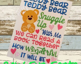 Teddy Bear Snuggle Up Reading Saying, Embroidery Saying, Reading Pillow, Pillow Saying Subway Art Machine Embroidery Design INSTANT DOWNLOAD