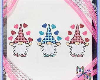Valentine Gnome Trio Embroidery Design - 6 Sizes Included, Machine Embroidery Designs, Valentine's Day Design
