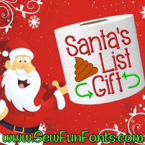 Regalo di lista di merda di Babbo Natale, ricamo di rotolo di carta igienica di Natale, regalo di bavaglio di cacca, ricamo a macchina di carta igienica