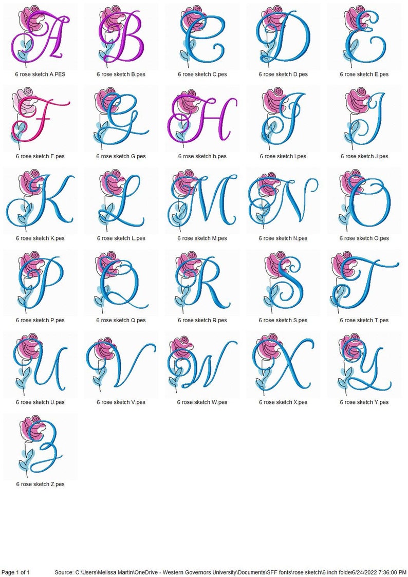 Rose Sketch Embroidery Font - 3 Sizes - Uppercase Script Font - BX ...