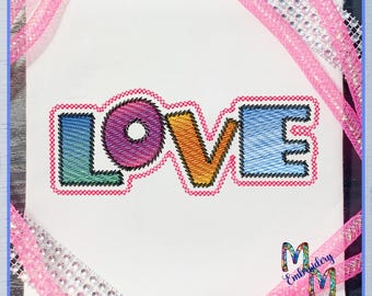 Two Tone Sketch - Chunky Love Border Embroidery Design - 7 Sizes Included, Machine Embroidery Designs, Valentine's Day Design