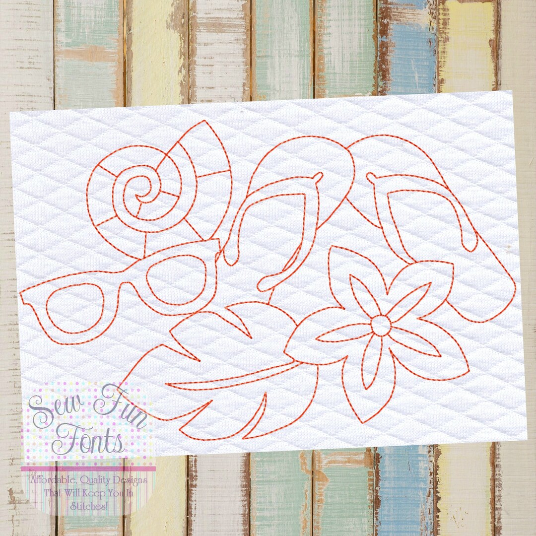 Redwork Line Art ~ Summertime Machine Embroidery Design, 6 Sizes, READ ...