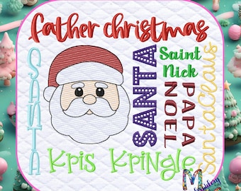 Word Block - Santa Face Christmas Word Block Embroidery Design - 4 Sizes Included, Machine Embroidery Designs