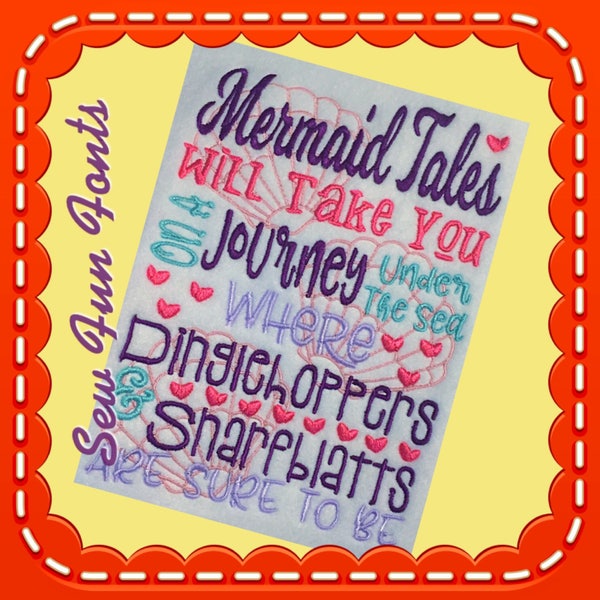 Mermaid Tales Will Take You Under The Sea, Reading Saying, Book Saying, Book Pillow ~ Subway Art Machine Embroidery Design INSTANT DOWNLOAD