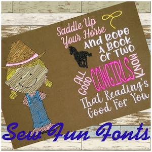 Cowgirl Reading Pillow Embroidery Design, Horse Saying (Instant Download)