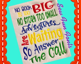 Reading Saying Machine Embroidery Design, Book Lover Gift (Instant Download)