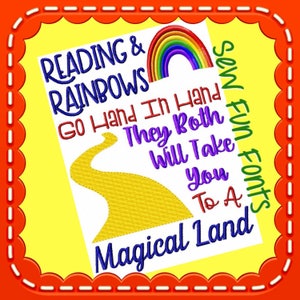 Reading And Rainbows Go Hand In Hand Reading Saying, Book Saying, Book Pillow Saying Subway Art Machine Embroidery Design INSTANT DOWNLOAD image 2