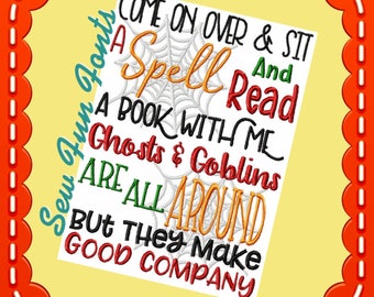 Halloween Reading Saying Machine Embroidery Design (Instant Download)