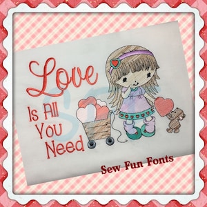 Love is All You Need Girl Embroidery Saying, Reading Pillow Saying, Pocket Pillow, Machine Embroidery Design, 7x11 & 5x7, INSTANT DOWNLOAD