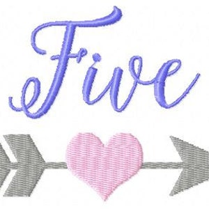 Five Arrow Heart Birthday Number Machine Embroidery Design, 4x4 Hoop, Pes, Hus, Exp, Dst, and many other formats, INSTANT DOWNLOAD