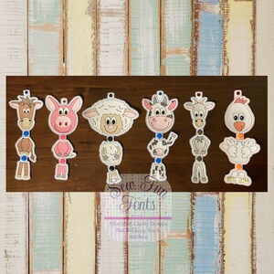 Farm Animals Set Snap Mixer Set, 6 Designs Included, Key Fob Machine Embroidery Design, Farm Embroidery Designs, ITH Design, Key Chain