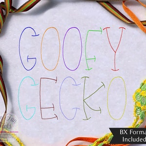 Goofy Gecko Bean Embroidery Font #151 - 10 Sizes - Includes Small Font Sizes .5&quot; Up to 3&quot; - BX Format Included