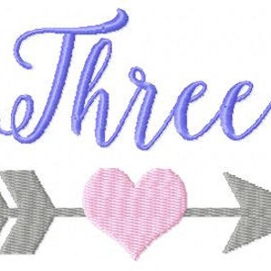 Three Arrow Heart Birthday Number Machine Embroidery Design, 5x7 Hoop, Pes, Hus, Exp, Dst, and many other formats, INSTANT DOWNLOAD