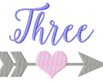 Three Arrow Heart Birthday Number Machine Embroidery Design, 5x7 Hoop, Pes, Hus, Exp, Dst, and many other formats, INSTANT DOWNLOAD