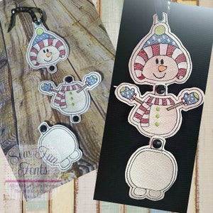 Snowman Snap Mixer, Snowman Key Fob Machine Embroidery Design, Christmas Embroidery Design, ITH Key Fob, Key Chain Embroidery Design