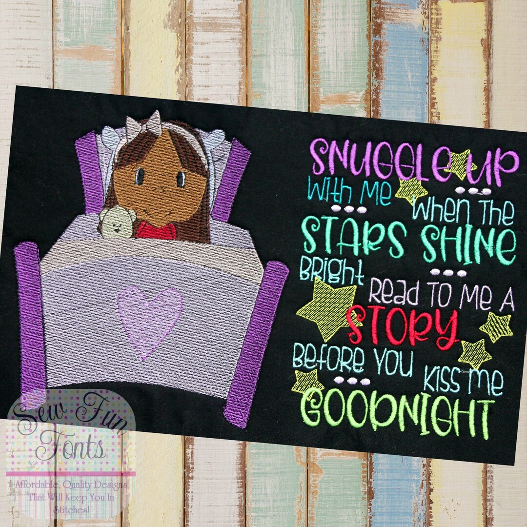 Snuggle up With Me Girl Embroidery Design, Girl Bear Sleeping Machine ...