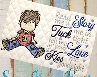Junge Lese Kissen Stickmuster, Lies mir eine Geschichte, Liebesspruch (Instant Download)