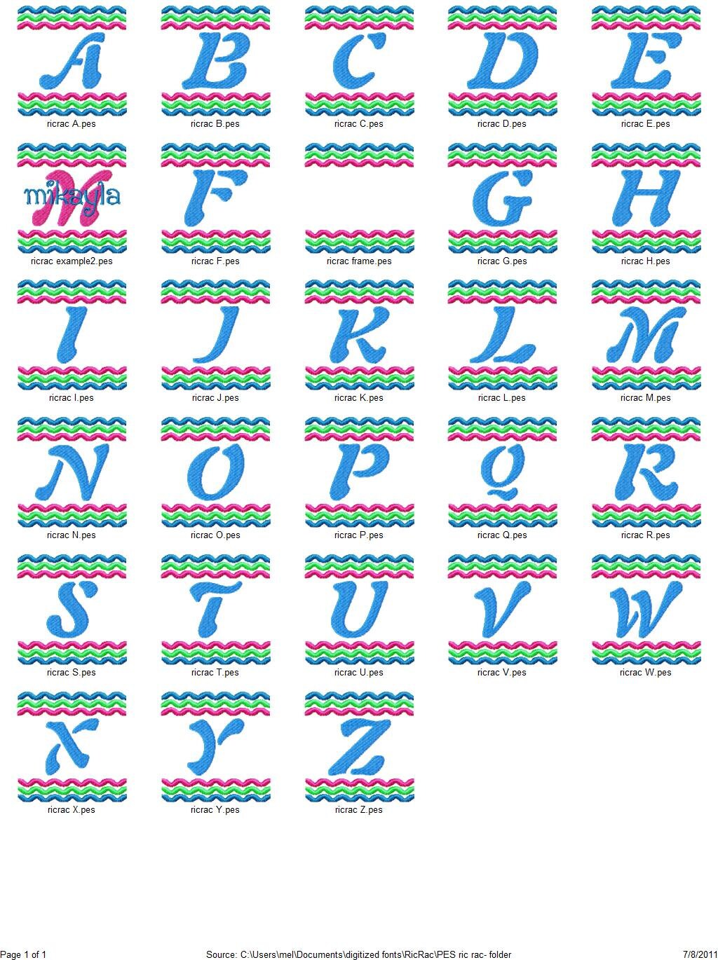 Ric Rac Machine Embroidery Monogram Font Alphabet Design Set INSTANT ...