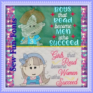 Boys Girls That Read Succeed With Boy and Girl Embroidery Saying Duo, Reading Pillow Saying, Machine Embroidery Design, INSTANT DOWNLOAD
