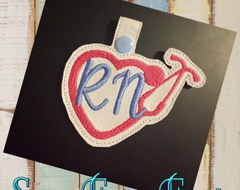 RN Heart Stethoscope Key Fob ITH Embroidery Design (4x4, 5x7 Hoop)