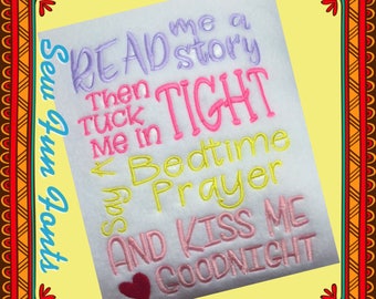 Read Me A Story, Then Tuck Me In Tight, Say A Bedtime Prayer, Kiss Me Goodnight ~ Subway Art Machine Embroidery Design INSTANT DOWNLOAD