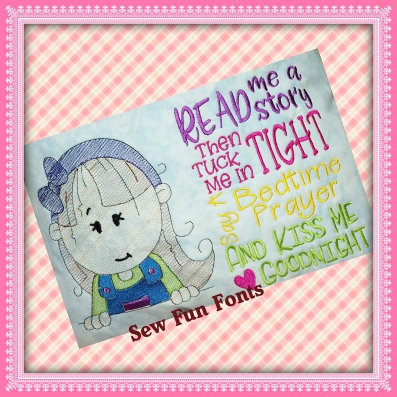 Read me a story girl embroidery saying wispy filled design  etsy Read me a story girl embroidery saying wispy filled design  etsy