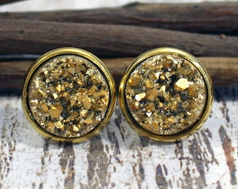 Gold Faux Druzy Geode Stud Earrings | 12mm | Gold | Silver | Stainless Steel | Bronze | Black