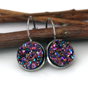 Metallic Pink | Faux Druzy Leverback Earrings | 12mm | Stainless Steel