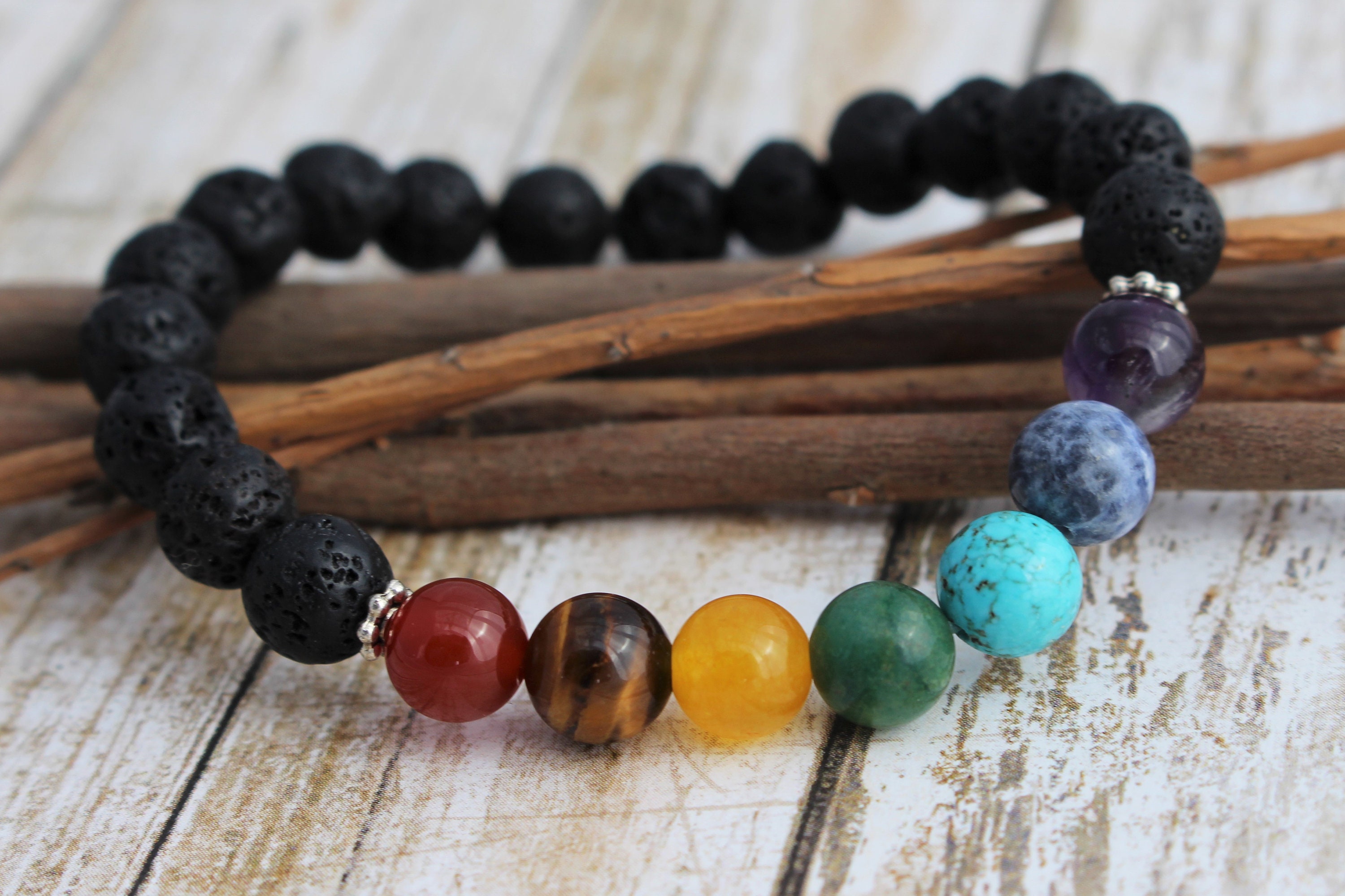 7 CHAKRA Bracelet Chakra Gemstone Lava Rock Bracelet Etsy