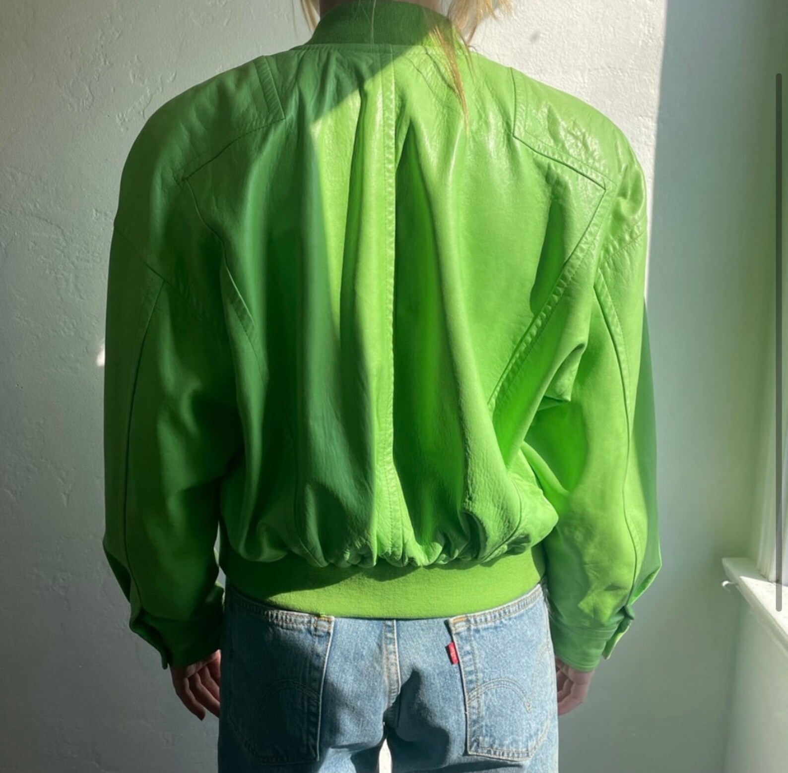 Vintage Escada Lime Green Leather Bomber Jacket Etsy