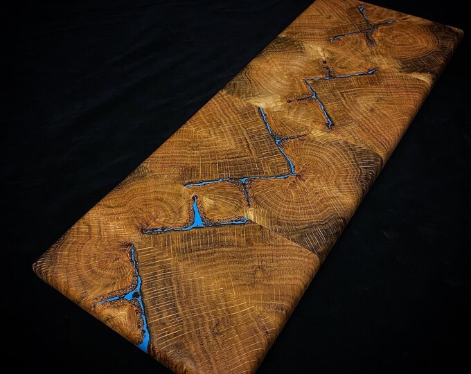 End Grain Red Oak W/ Ice Blue Resin Charcuterie Board/cutting Etsy