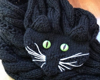 Black Cat Scarf - KNITTING PATTERN - Instant download-I Easy & Beginner Friendly - by Designer Anna Stoklosa