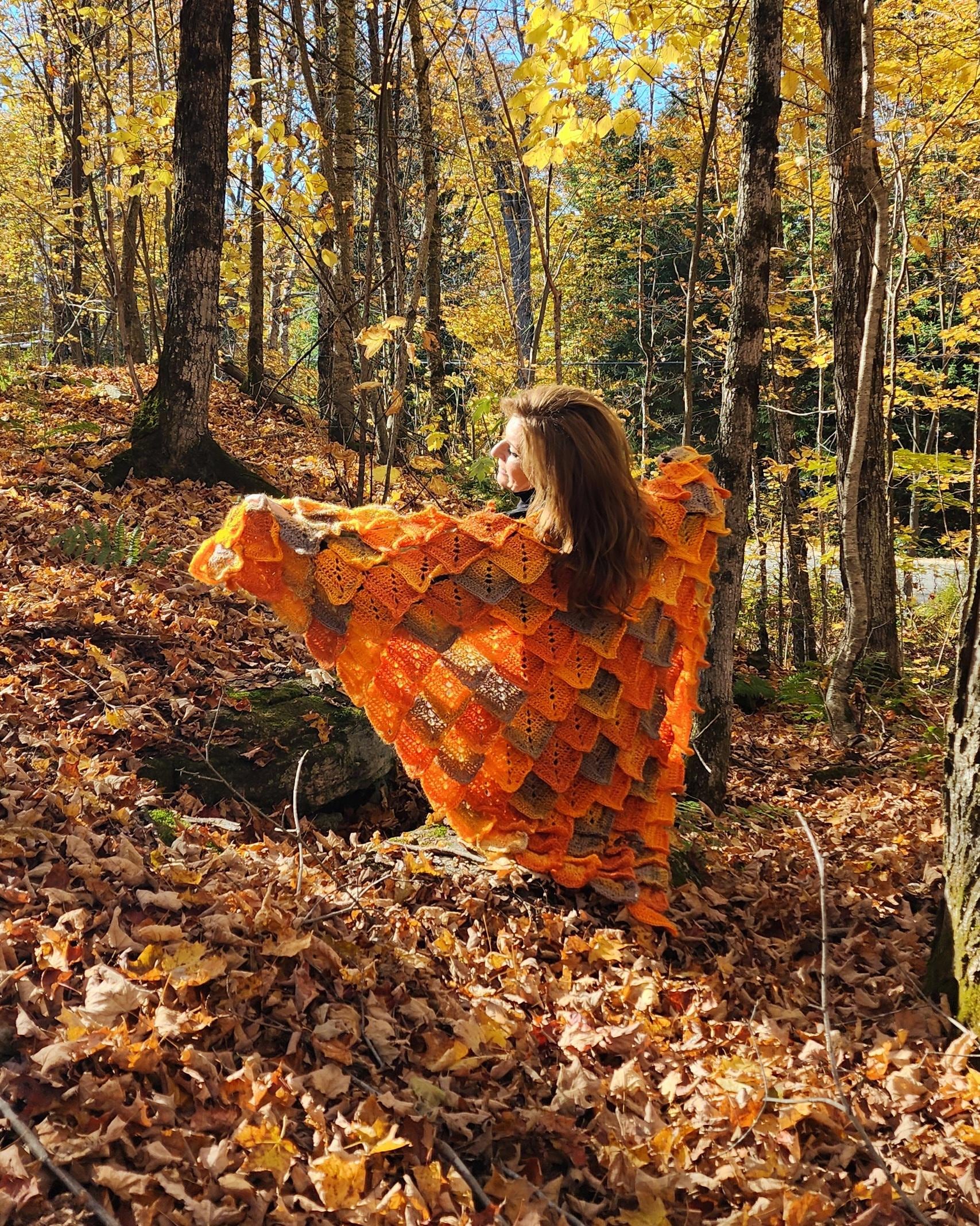 Autumn Leaves Shawl Top-down Crochet Pattern by Anna Stoklosa