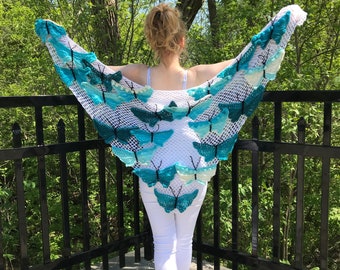 Blue Butterfly Shawl - KNITTING PATTERN - Beginner Friendly - Instant Download - by Designer Anna Stoklosa