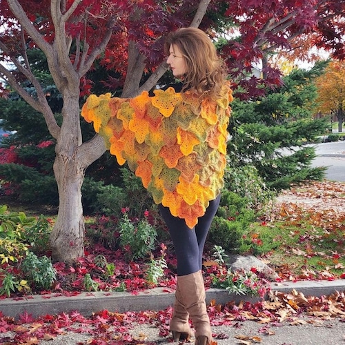 Maple Leaf Shawl - CROCHET Pattern - Cozy, oversized, comforting, warm and texturing - by Designer Anna Stoklosa
