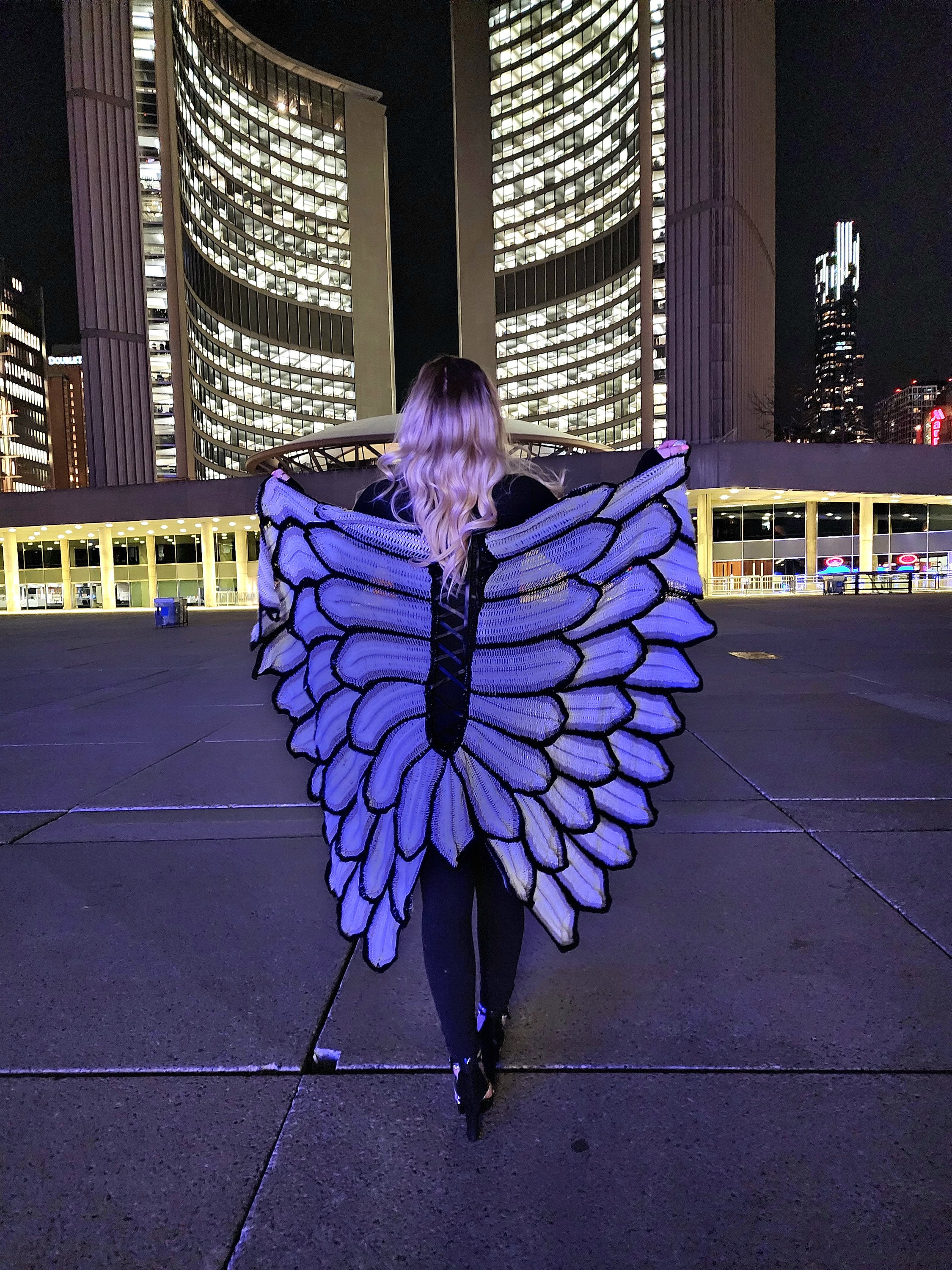 Angel Wings Crochet Flower Round Neck Sweater main image 0