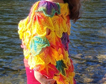 Seasonal NEW DESIGN - Multicolor SPECIAL - Fall Leaves Garden Shawl - Knitting Pattern by Anna Stoklosa, Designer and Creator.