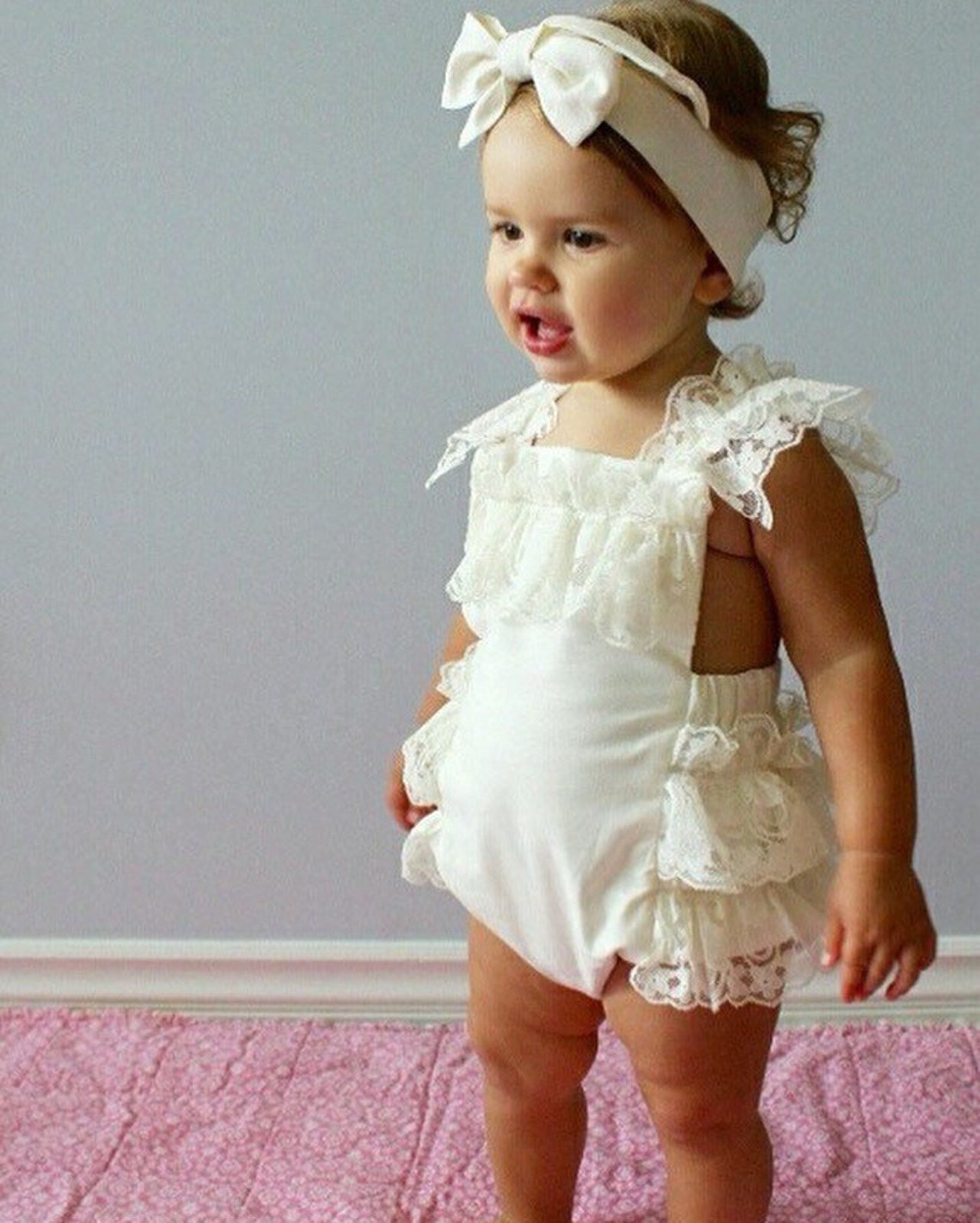 Cream Lace Romper Baby Girl Romper vintage style lace Etsy