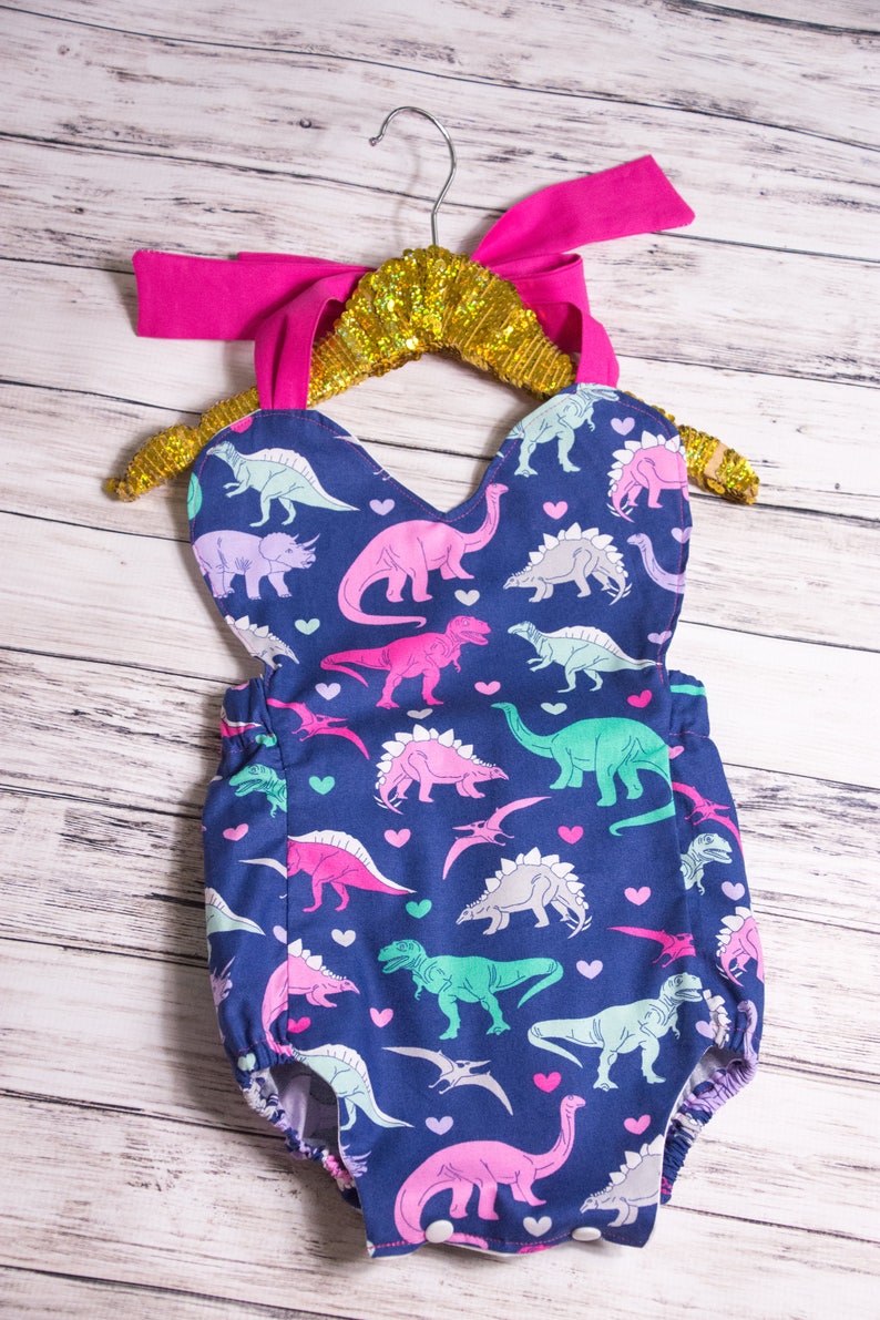 Baby Girl Dinosaur Heart Romper Pink Dinosaur Romper Etsy