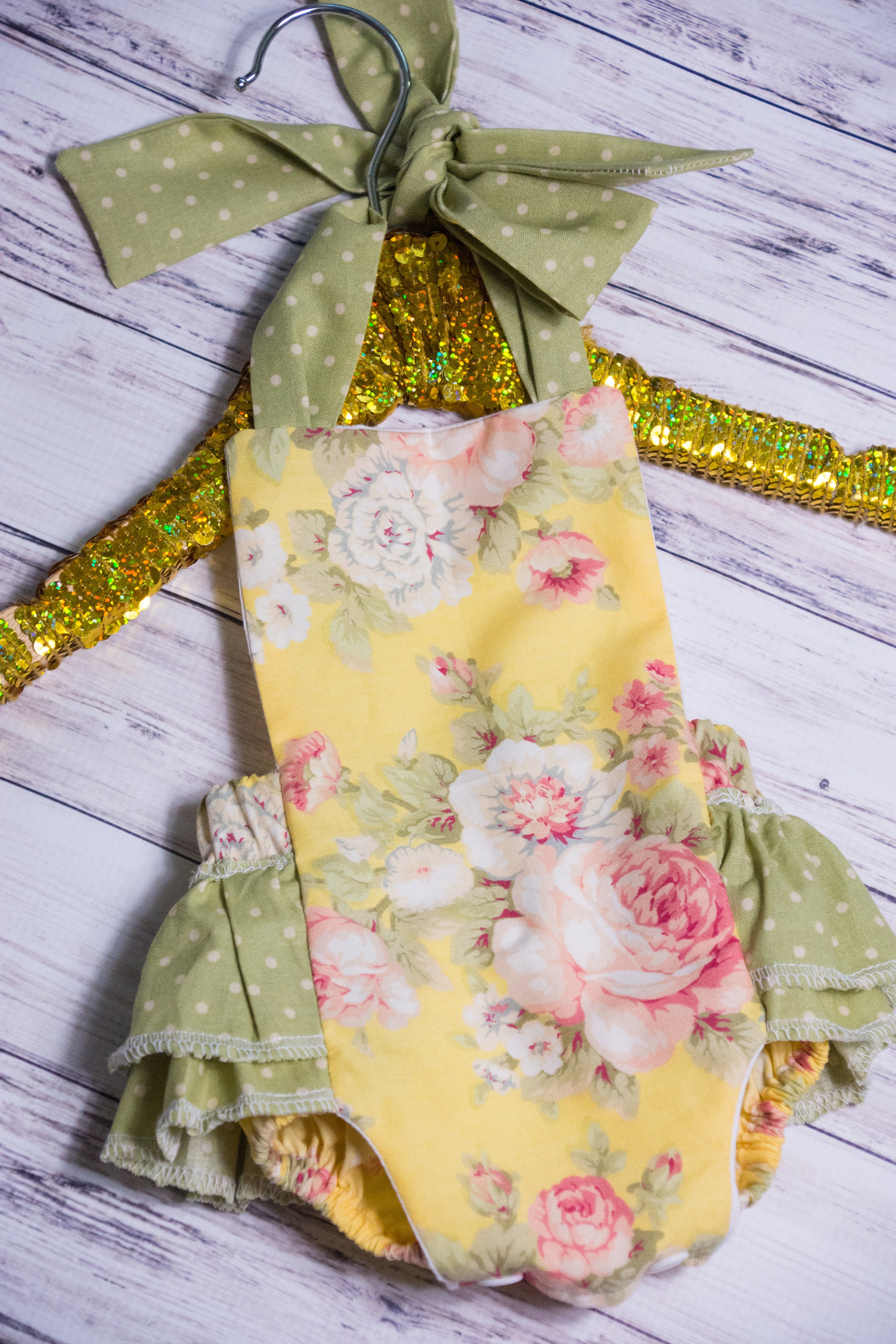 Baby Girl Romper Yellow and Green Floral ruffle romper and Etsy